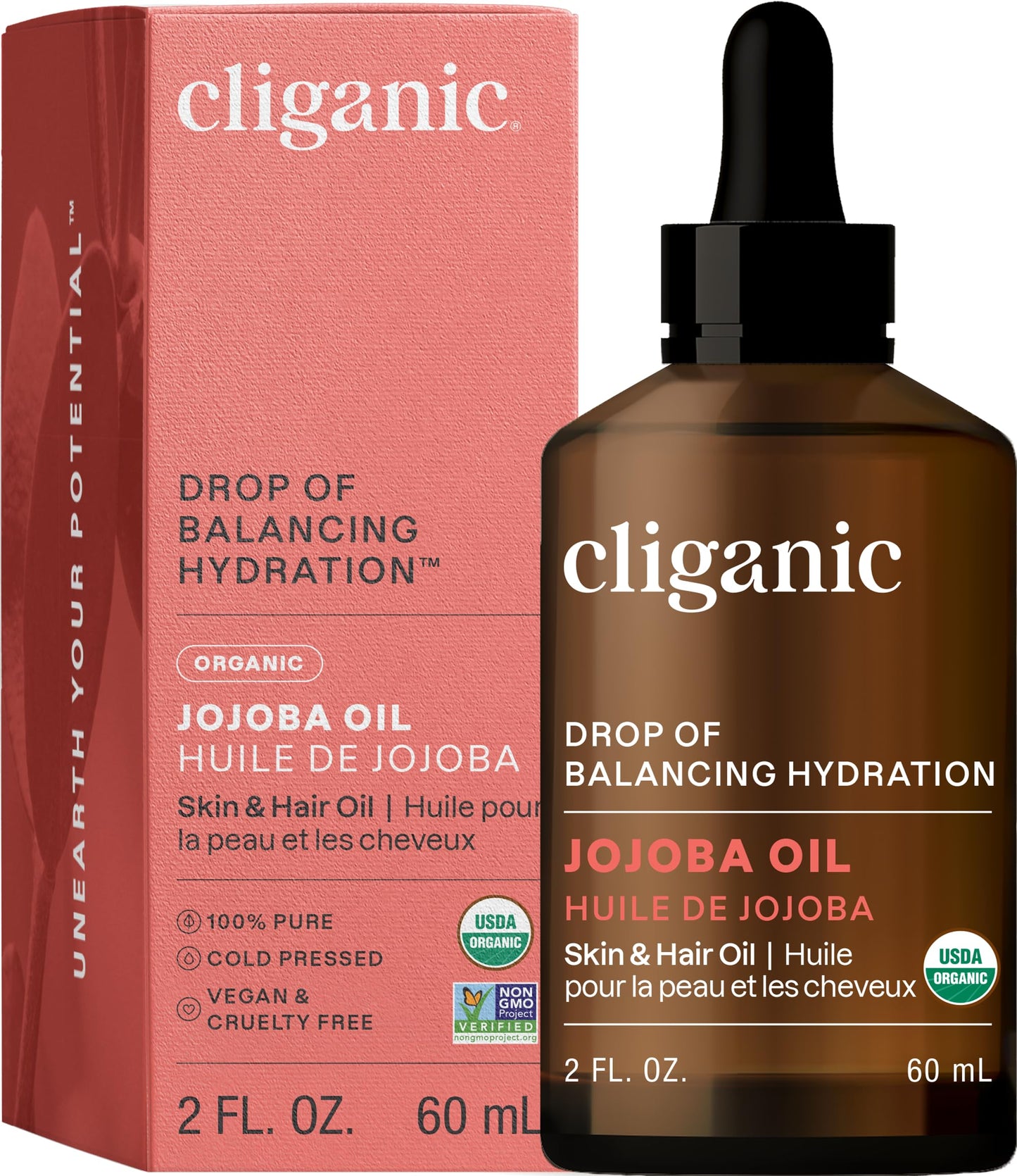 Cliganic USDA Organic Jojoba Oil 100% Pure (2oz) | Natural Cold Pressed Unrefined Hexane Free Oil for Hair & Face | Base Carrier Oil (Packaging May Vary)