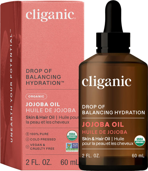 Cliganic USDA Organic Jojoba Oil 100% Pure (2oz) | Natural Cold Pressed Unrefined Hexane Free Oil for Hair & Face | Base Carrier Oil (Packaging May Vary)